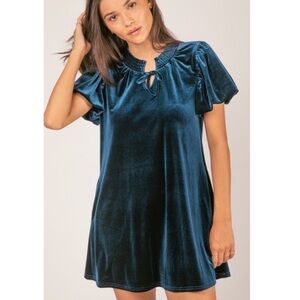 VERY J Velvet Mini Dress in Deep Teal